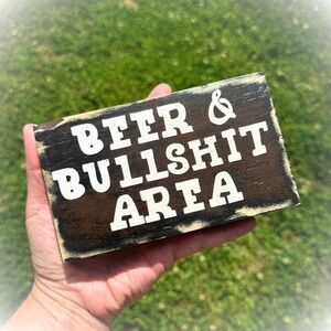 Beer & Bullshit Area Rustic Wood Sign Basket Case Designs Man Cave Bar Decor